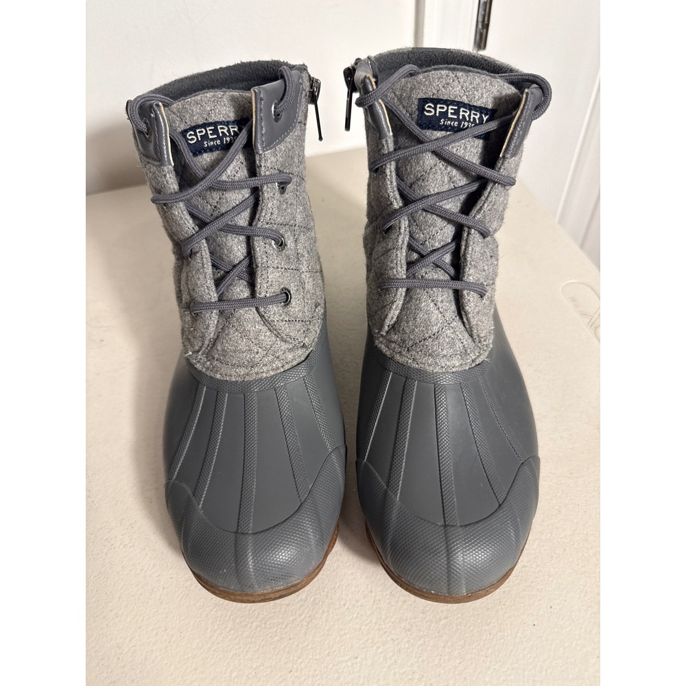 Sperry Saltwater Grey Quilted Wool Waterproof Duck Boots STS81993 Womens 7.5 M